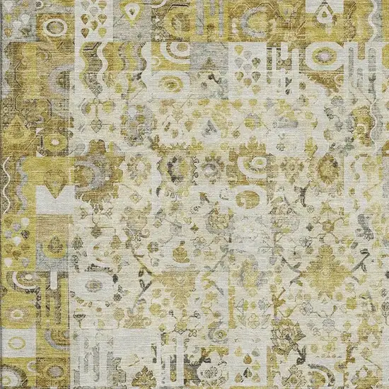 Gold And Ivory Patchwork Washable Area Rug With UV Protection Photo 3
