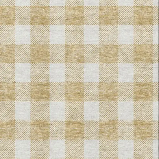 Gold And Ivory Plaid Washable Area Rug With UV Protection Photo 2