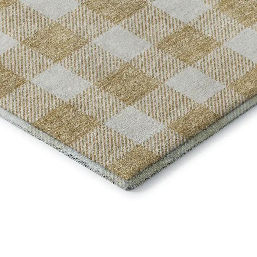 Gold And Ivory Plaid Washable Area Rug With UV Protection Photo 7