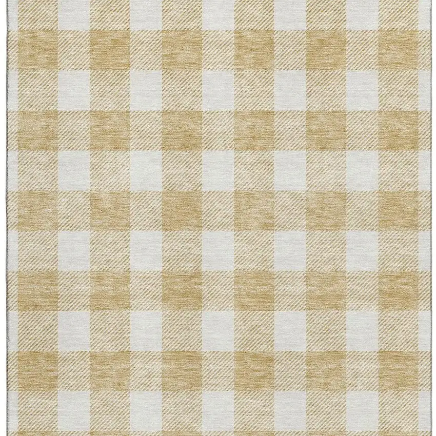 Gold And Ivory Plaid Washable Area Rug With UV Protection Photo 3