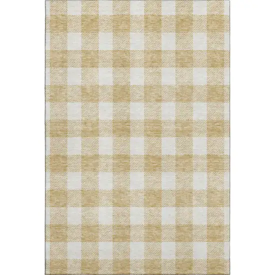 Gold And Ivory Plaid Washable Area Rug With UV Protection Photo 1