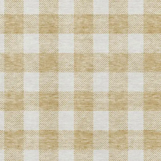 Gold And Ivory Plaid Washable Area Rug With UV Protection Photo 2