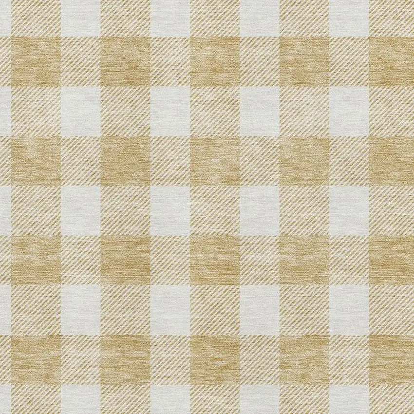 Gold And Ivory Plaid Washable Area Rug With UV Protection Photo 2
