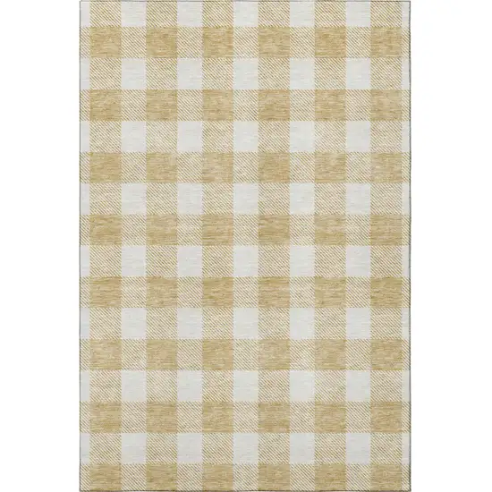 Gold And Ivory Plaid Washable Area Rug With UV Protection Photo 3