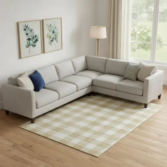 Gold And Ivory Plaid Washable Area Rug With UV Protection Photo 1