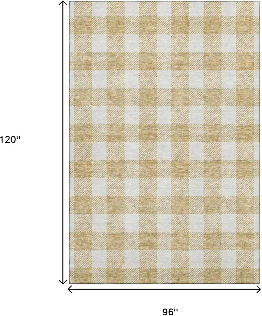 Gold And Ivory Plaid Washable Area Rug With UV Protection Photo 3