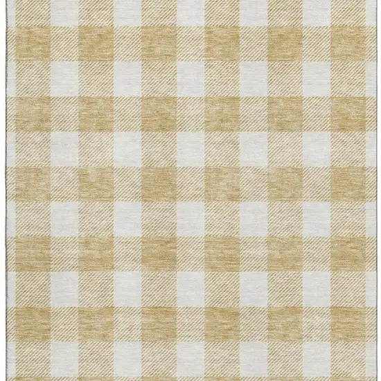 Gold And Ivory Plaid Washable Area Rug With UV Protection Photo 2