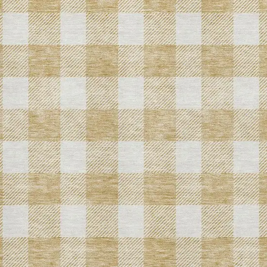 Gold And Ivory Plaid Washable Area Rug With UV Protection Photo 2