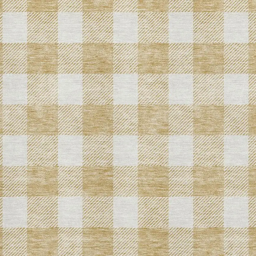 Gold And Ivory Plaid Washable Area Rug With UV Protection Photo 2