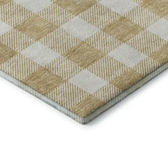 Gold And Ivory Plaid Washable Area Rug With UV Protection Photo 8