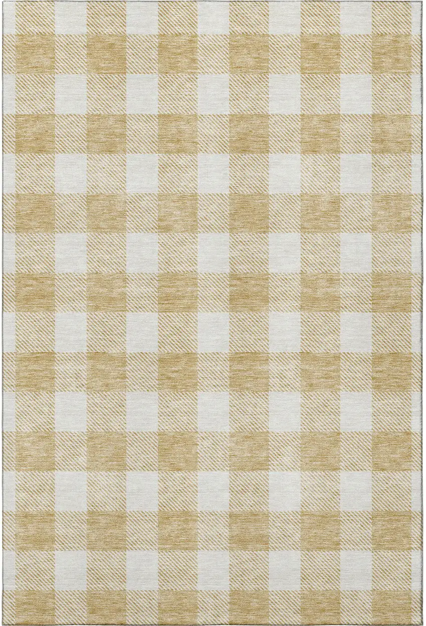 Gold And Ivory Plaid Washable Area Rug With UV Protection Photo 2