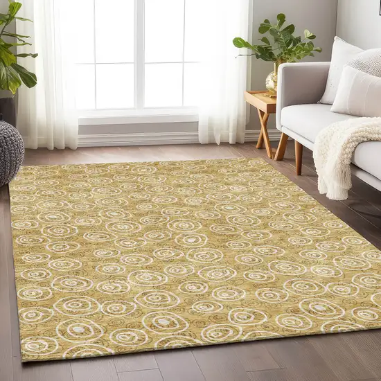 Gold And Ivory Polka Dot Washable Area Rug With UV Protection Photo 5