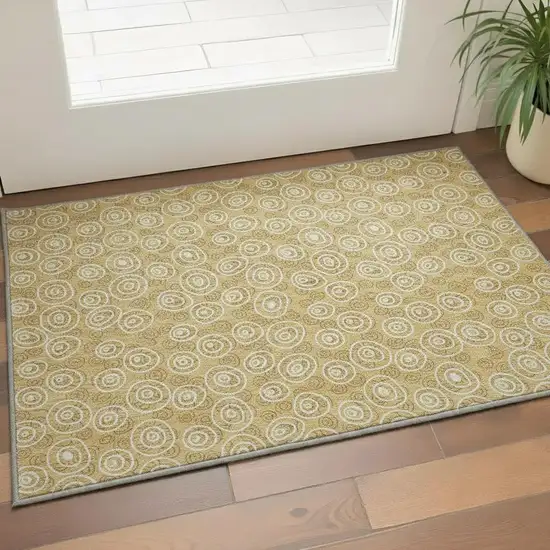 Gold And Ivory Polka Dot Washable Area Rug With UV Protection Photo 2