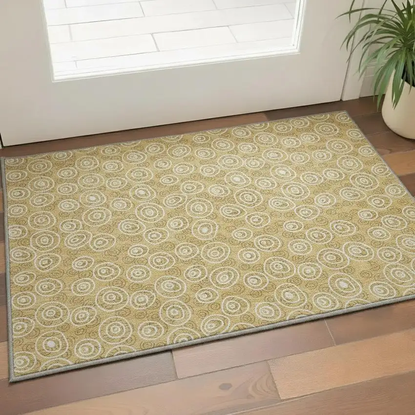 Gold And Ivory Polka Dot Washable Area Rug With UV Protection Photo 2