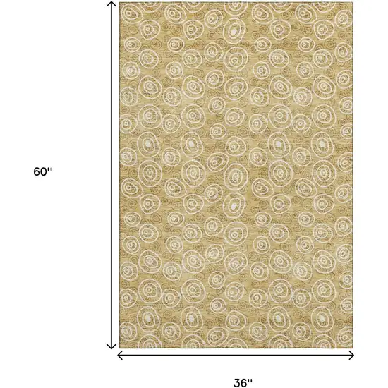 Gold And Ivory Polka Dot Washable Area Rug With UV Protection Photo 3