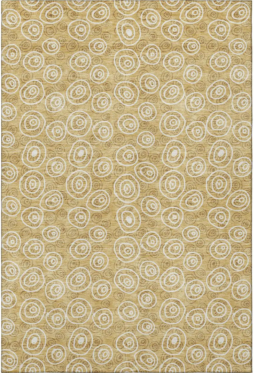 Gold And Ivory Polka Dot Washable Area Rug With UV Protection Photo 4