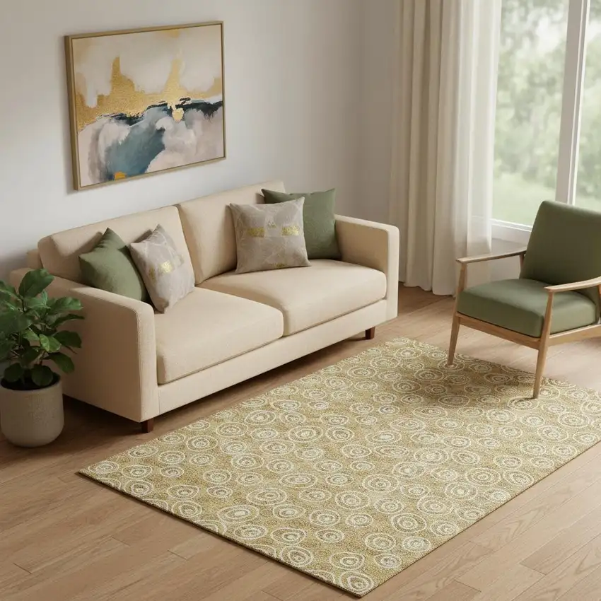 Gold And Ivory Polka Dot Washable Area Rug With UV Protection Photo 1