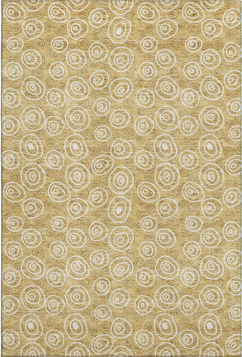 Gold And Ivory Polka Dot Washable Area Rug With UV Protection Photo 1