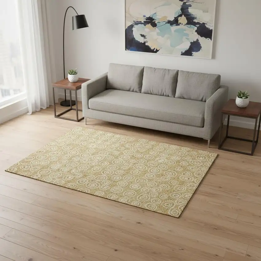 Gold And Ivory Polka Dot Washable Area Rug With UV Protection Photo 2