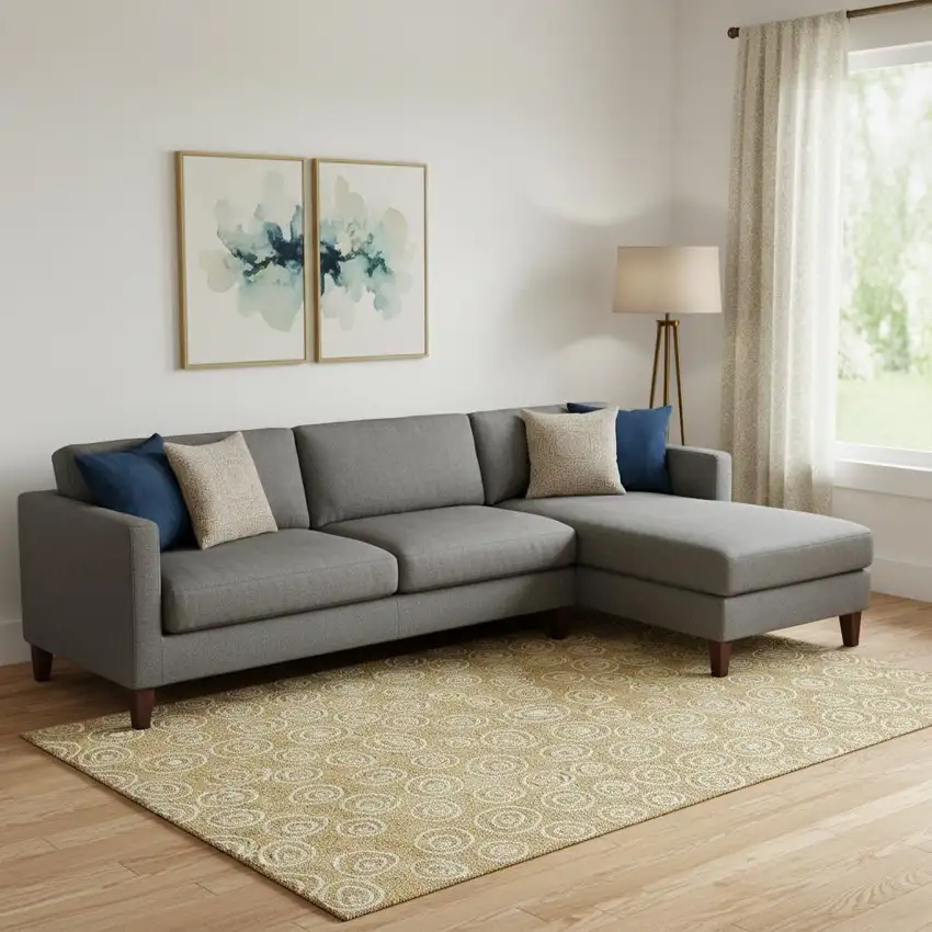 Gold And Ivory Polka Dot Washable Area Rug With UV Protection Photo 1