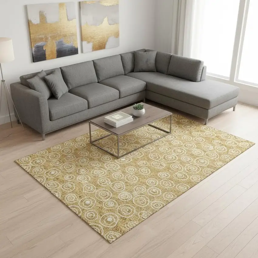 Gold And Ivory Polka Dot Washable Area Rug With UV Protection Photo 2