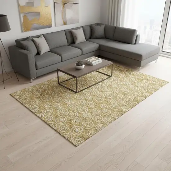 Gold And Ivory Polka Dot Washable Area Rug With UV Protection Photo 2