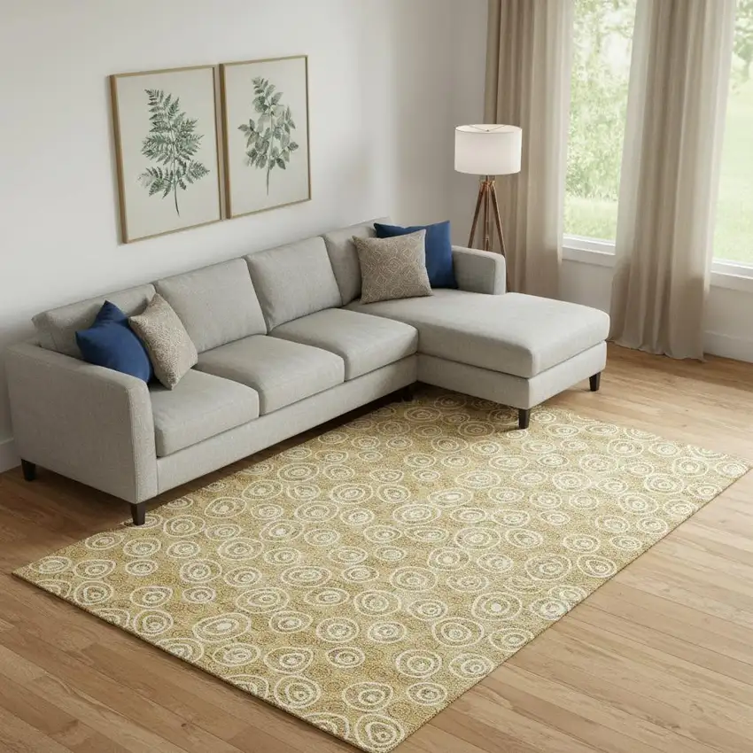 Gold And Ivory Polka Dot Washable Area Rug With UV Protection Photo 1