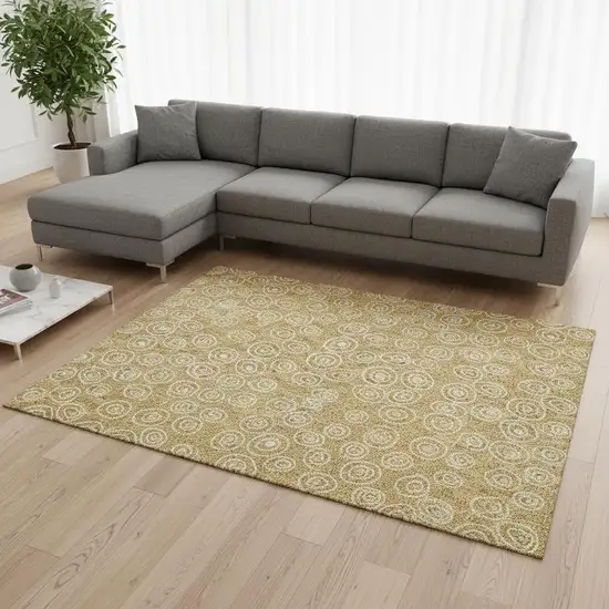 Gold And Ivory Polka Dot Washable Area Rug With UV Protection Photo 2