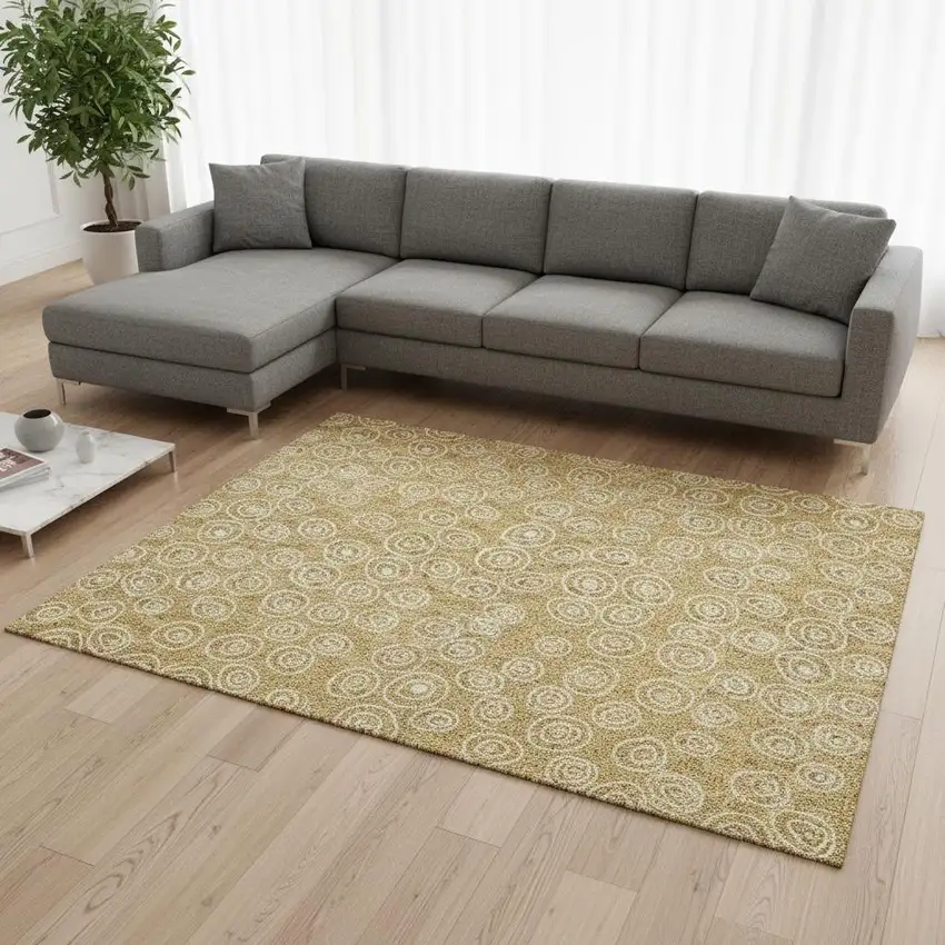 Gold And Ivory Polka Dot Washable Area Rug With UV Protection Photo 2