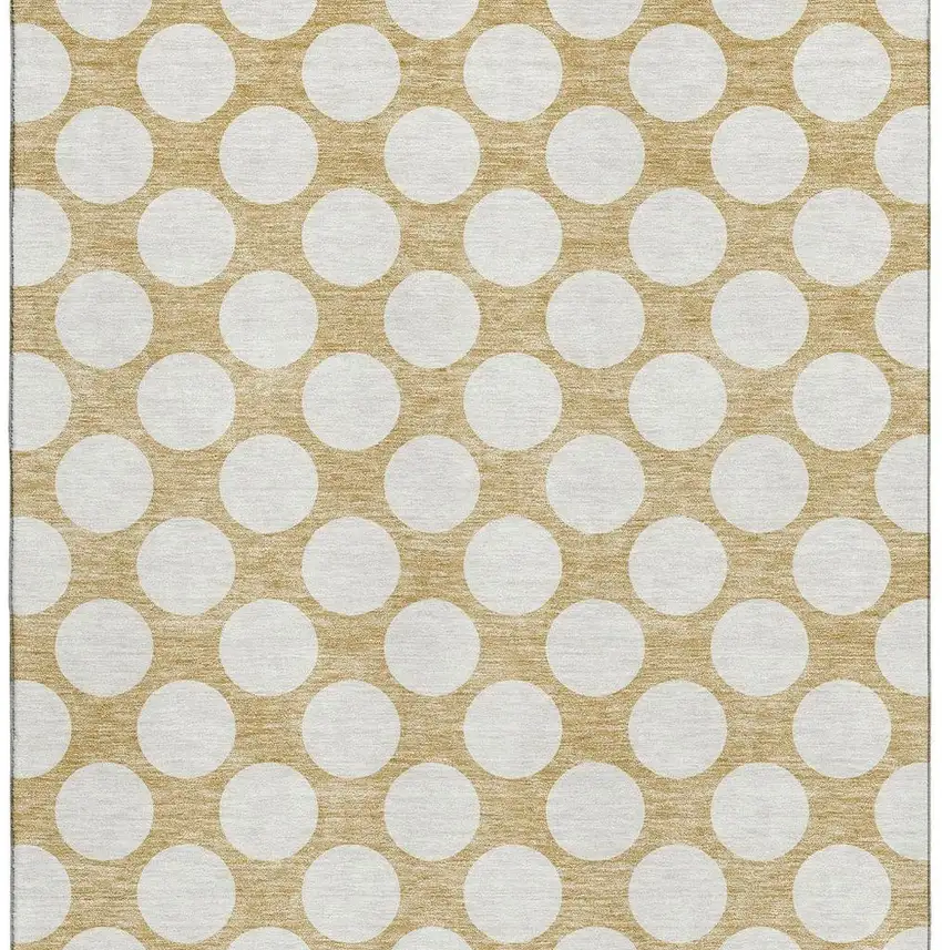 Gold And Ivory Polka Dot Washable Area Rug With UV Protection Photo 3