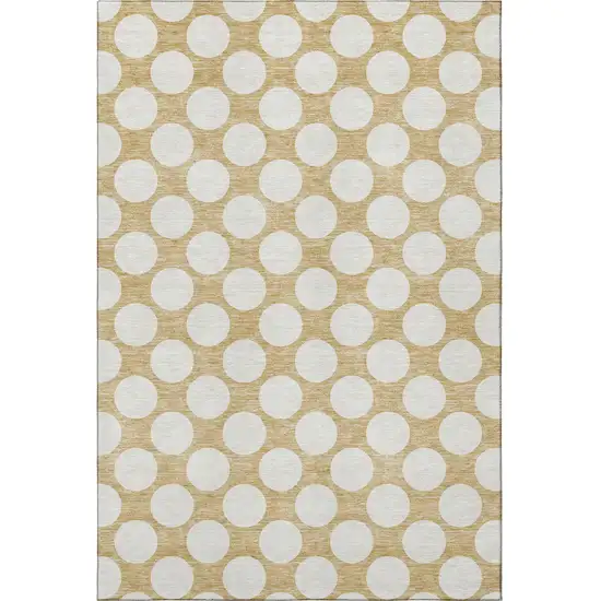 Gold And Ivory Polka Dot Washable Area Rug With UV Protection Photo 4
