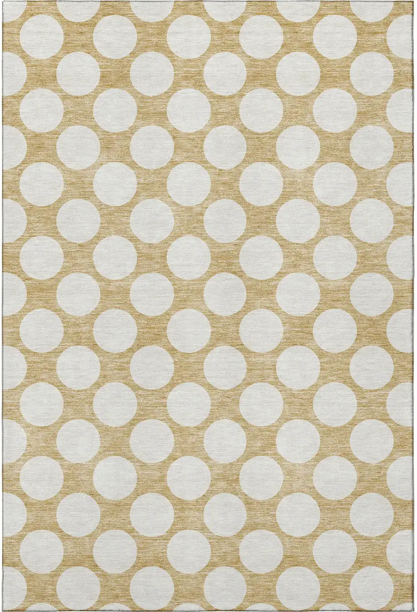 Gold And Ivory Polka Dot Washable Area Rug With UV Protection Photo 4