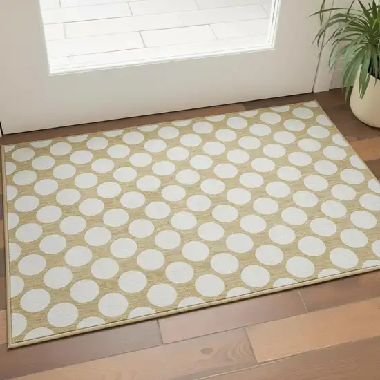 Gold And Ivory Polka Dot Washable Area Rug With UV Protection Photo 2