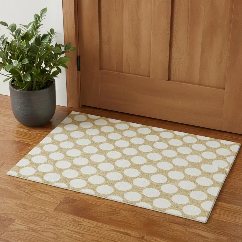 Gold And Ivory Polka Dot Washable Area Rug With UV Protection Photo 1