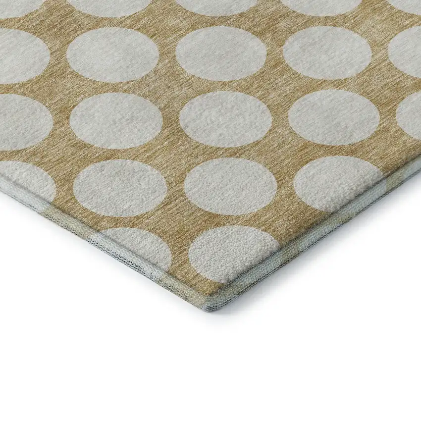 Gold And Ivory Polka Dot Washable Area Rug With UV Protection Photo 8