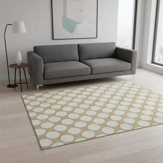 Gold And Ivory Polka Dot Washable Area Rug With UV Protection Photo 2