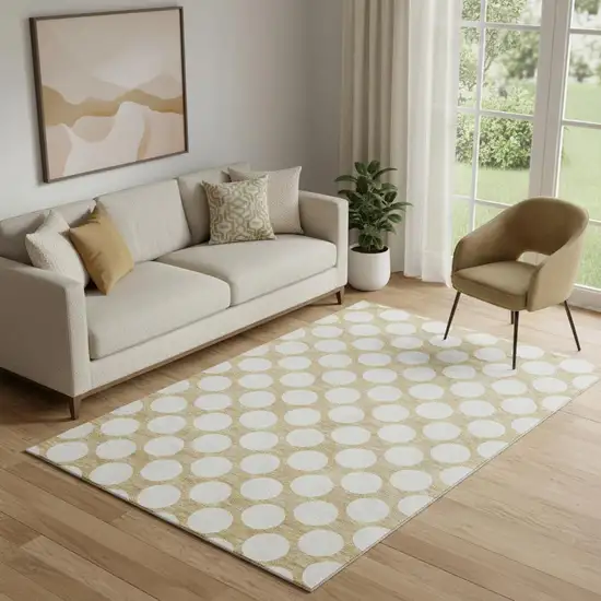 Gold And Ivory Polka Dot Washable Area Rug With UV Protection Photo 1