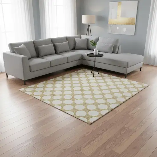Gold And Ivory Polka Dot Washable Area Rug With UV Protection Photo 2