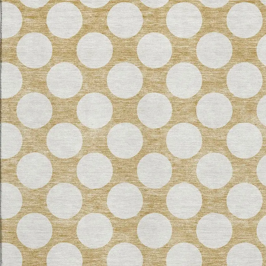 Gold And Ivory Polka Dot Washable Area Rug With UV Protection Photo 3