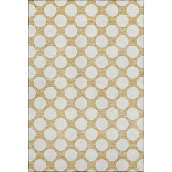 Gold And Ivory Polka Dot Washable Area Rug With UV Protection Photo 1