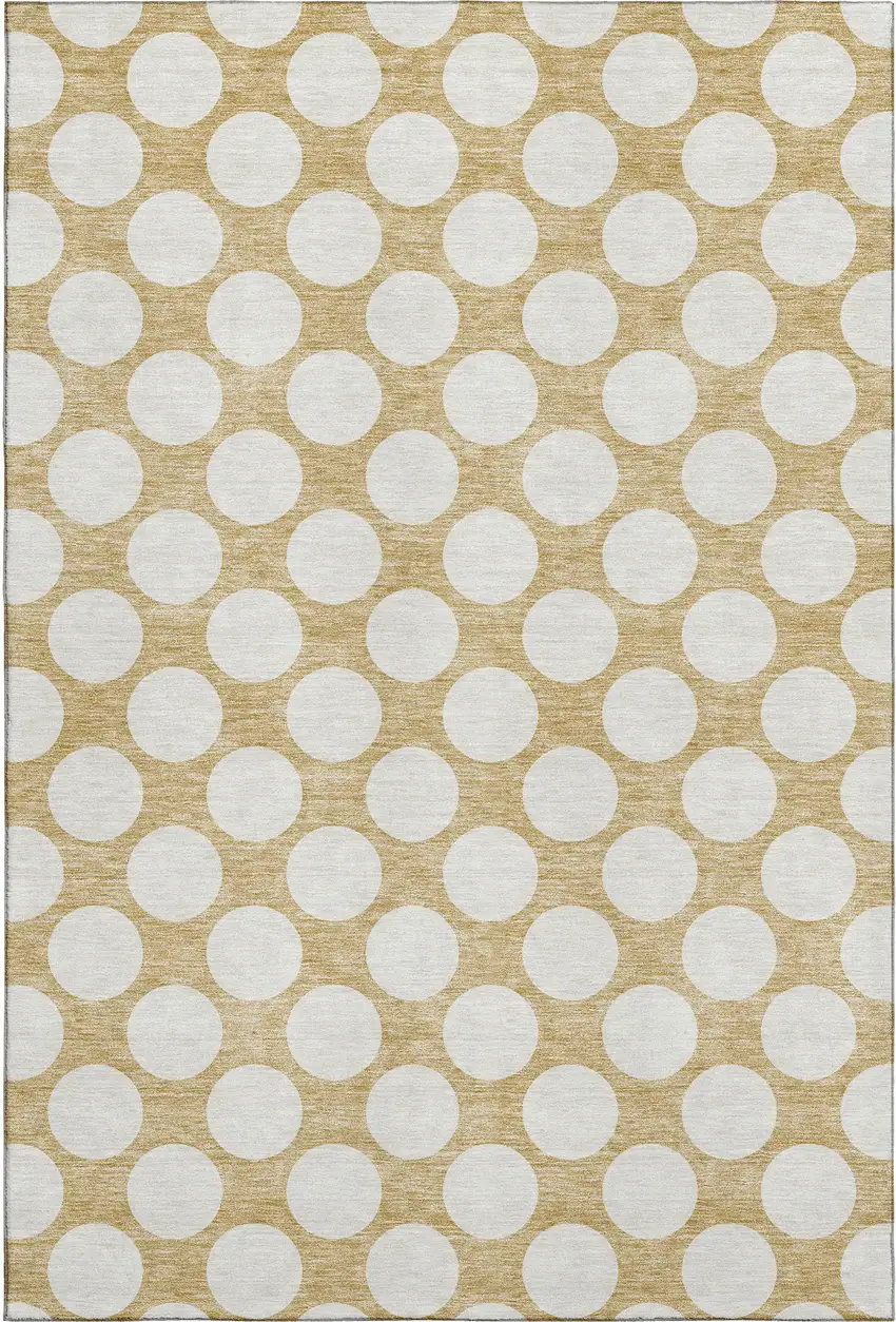 Gold And Ivory Polka Dot Washable Area Rug With UV Protection Photo 1