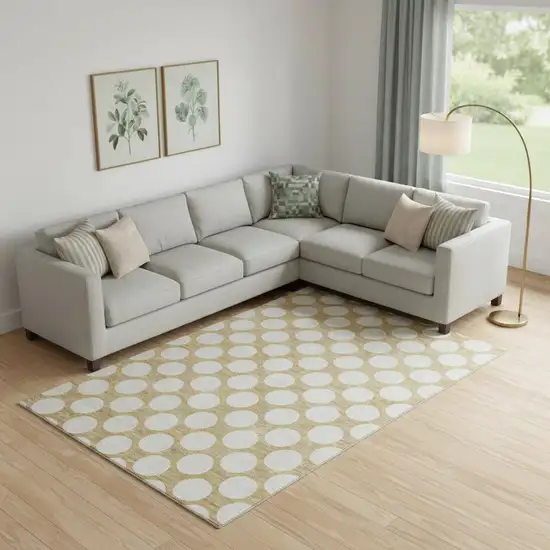 Gold And Ivory Polka Dot Washable Area Rug With UV Protection Photo 1