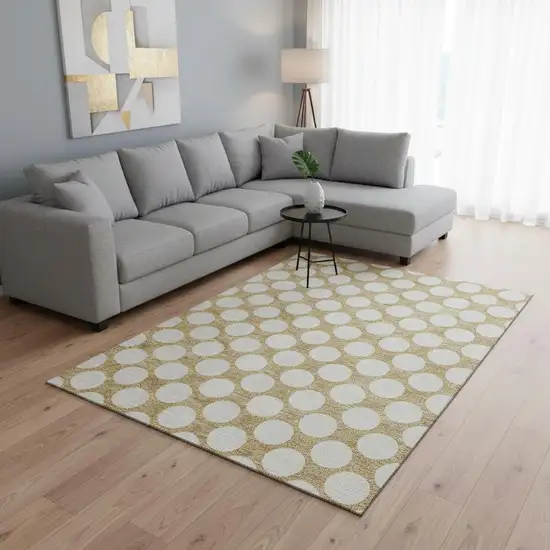 Gold And Ivory Polka Dot Washable Area Rug With UV Protection Photo 2