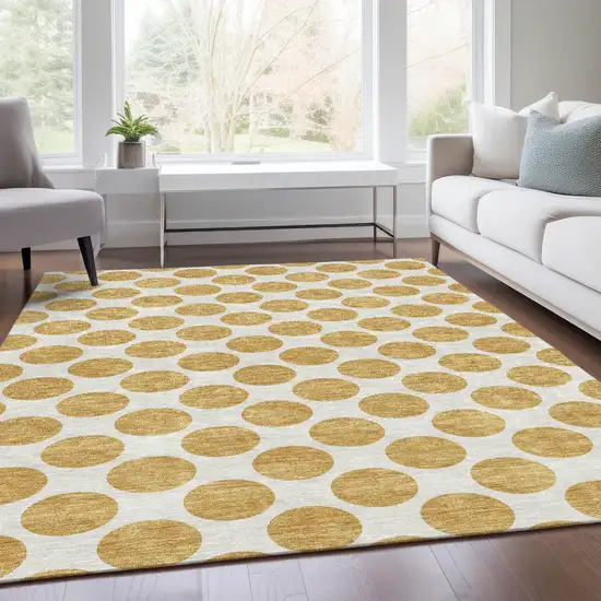 Gold And Ivory Polka Dot Washable Area Rug With UV Protection Photo 6