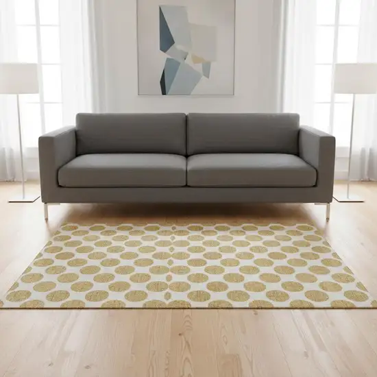 Gold And Ivory Polka Dot Washable Area Rug With UV Protection Photo 2