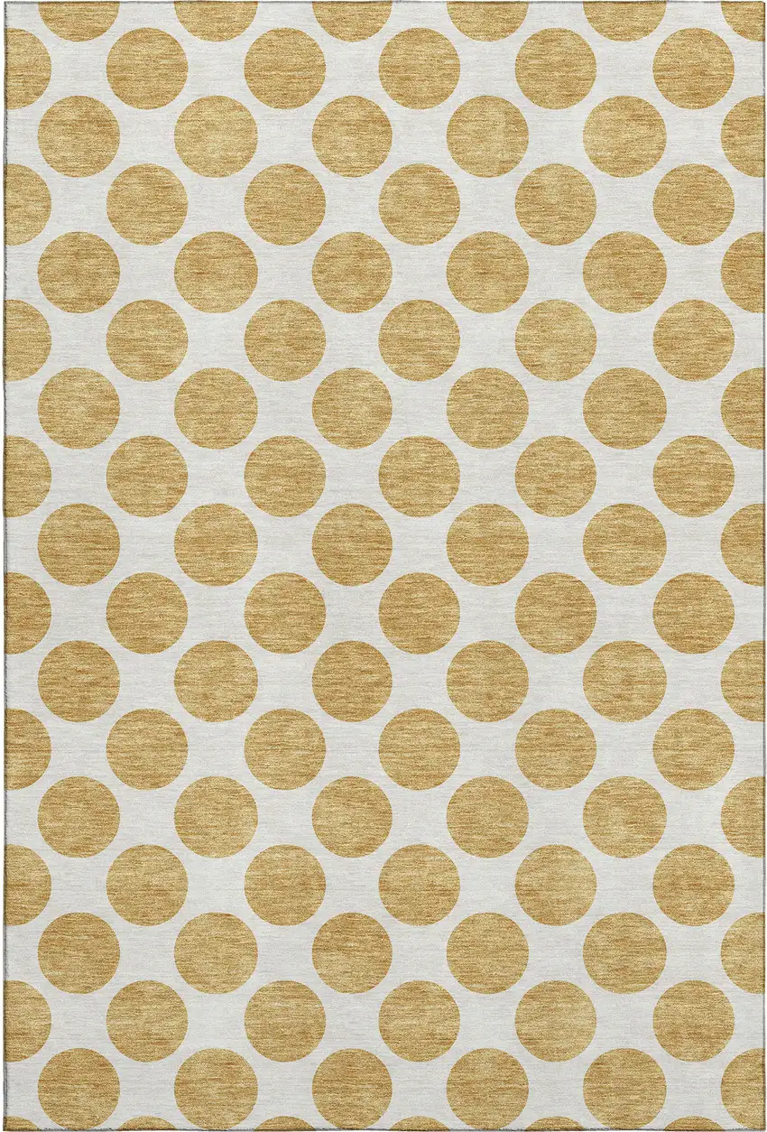 Gold And Ivory Polka Dot Washable Area Rug With UV Protection Photo 1