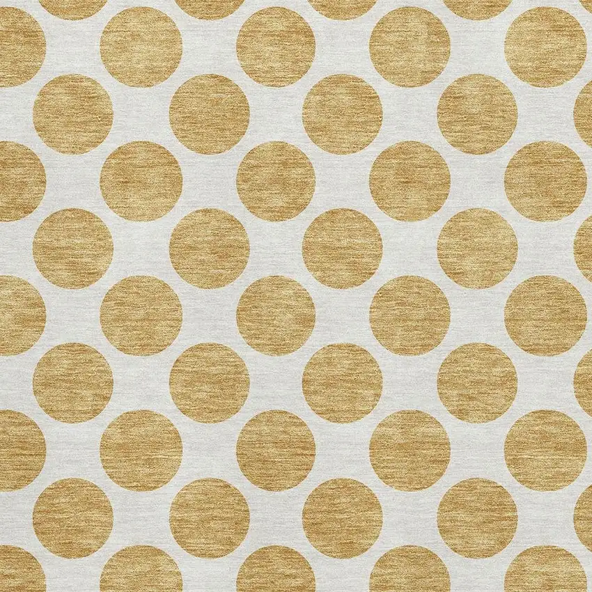 Gold And Ivory Polka Dot Washable Area Rug With UV Protection Photo 2