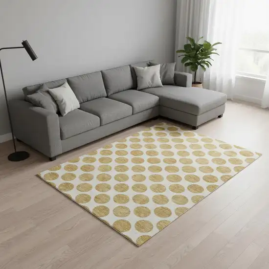 Gold And Ivory Polka Dot Washable Area Rug With UV Protection Photo 2