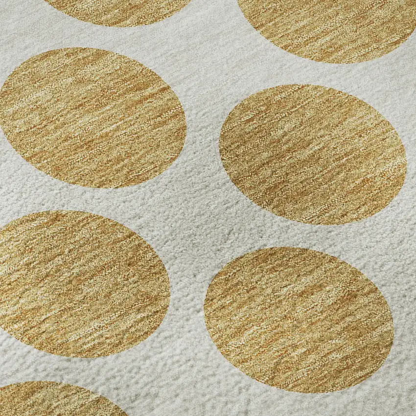 Gold And Ivory Polka Dot Washable Area Rug With UV Protection Photo 9
