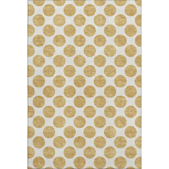 Gold And Ivory Polka Dot Washable Area Rug With UV Protection Photo 1